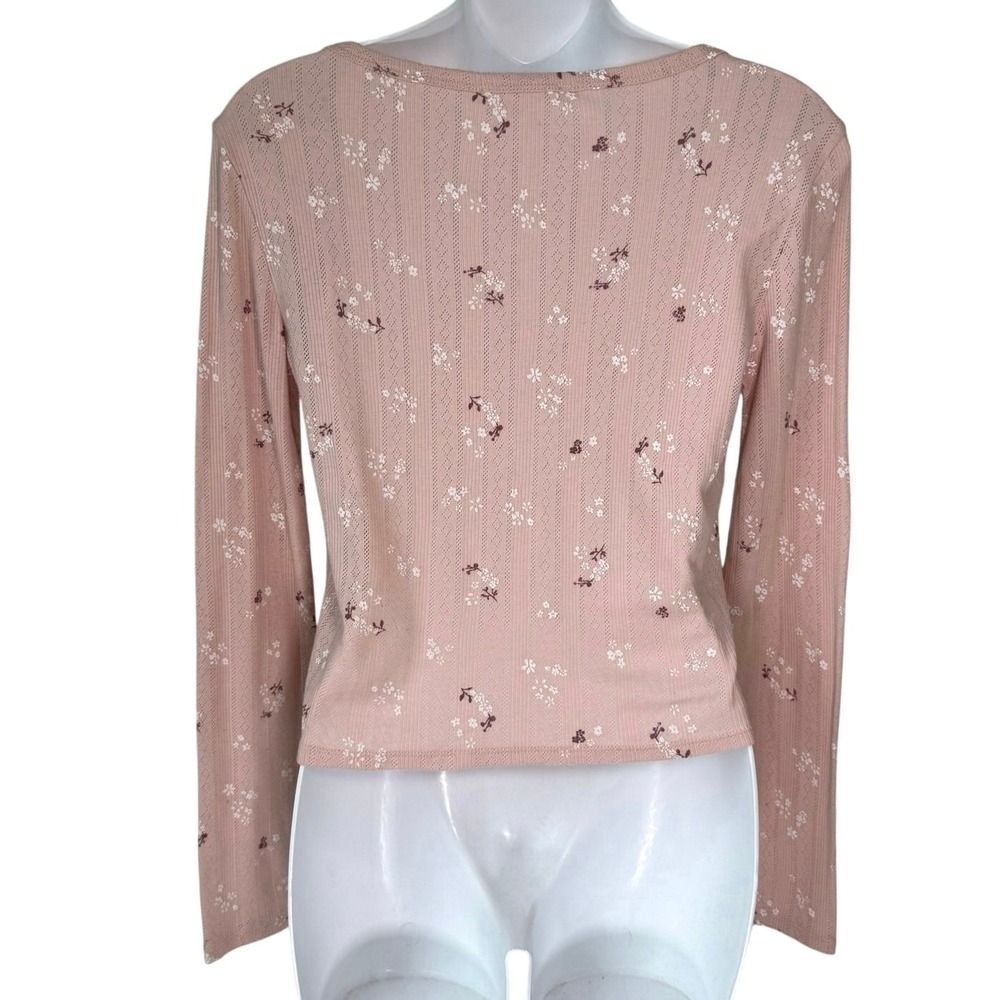 Womens Floral Y2K Cardigan Top Sz Med Pink Button Front Cropped - Picture 5 of 14